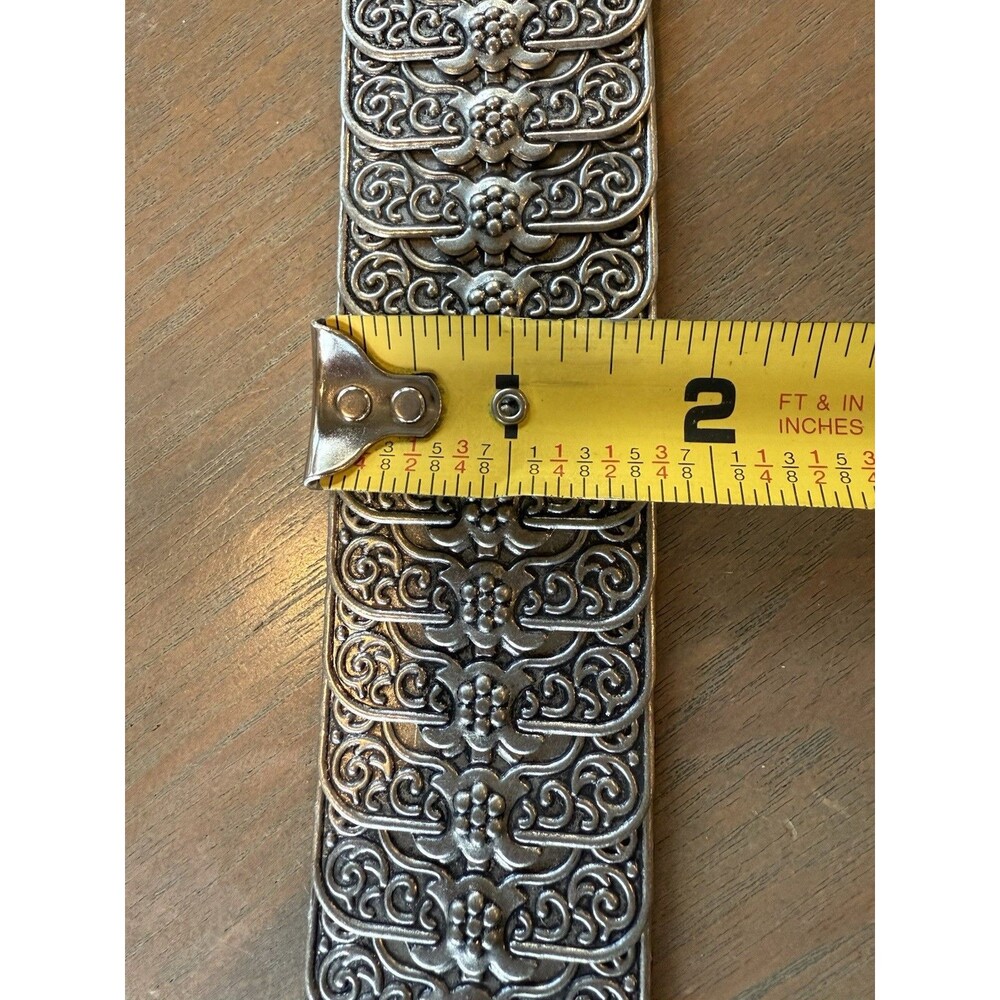 Belt OSFM Metal Silver Tone Elastic Stretch Oval Buckle w/ Enamel & Bling Vtg - Picture 14 of 16